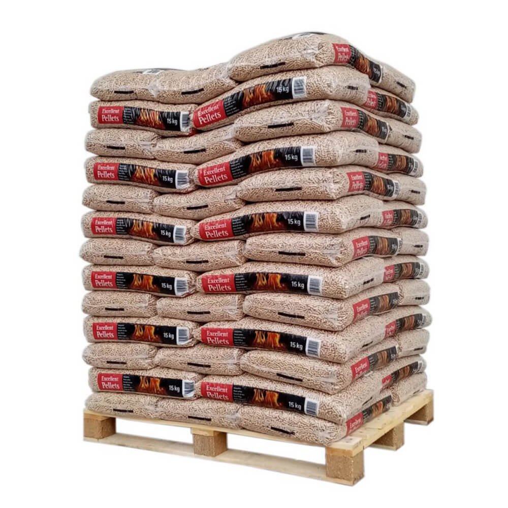 Pellets Excellent DIN Plus e ENplus A1 – palete de 65 sacos de 15 kg